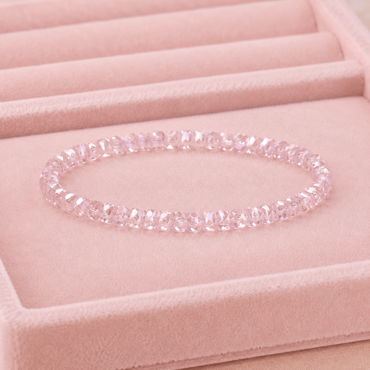 Bohemian Sparkling Bead Bracelet, Light Pink Faceted Beads